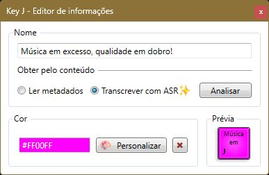 Editor de informações do sample com nome, análise por metadados ou ASR, cor e prévia